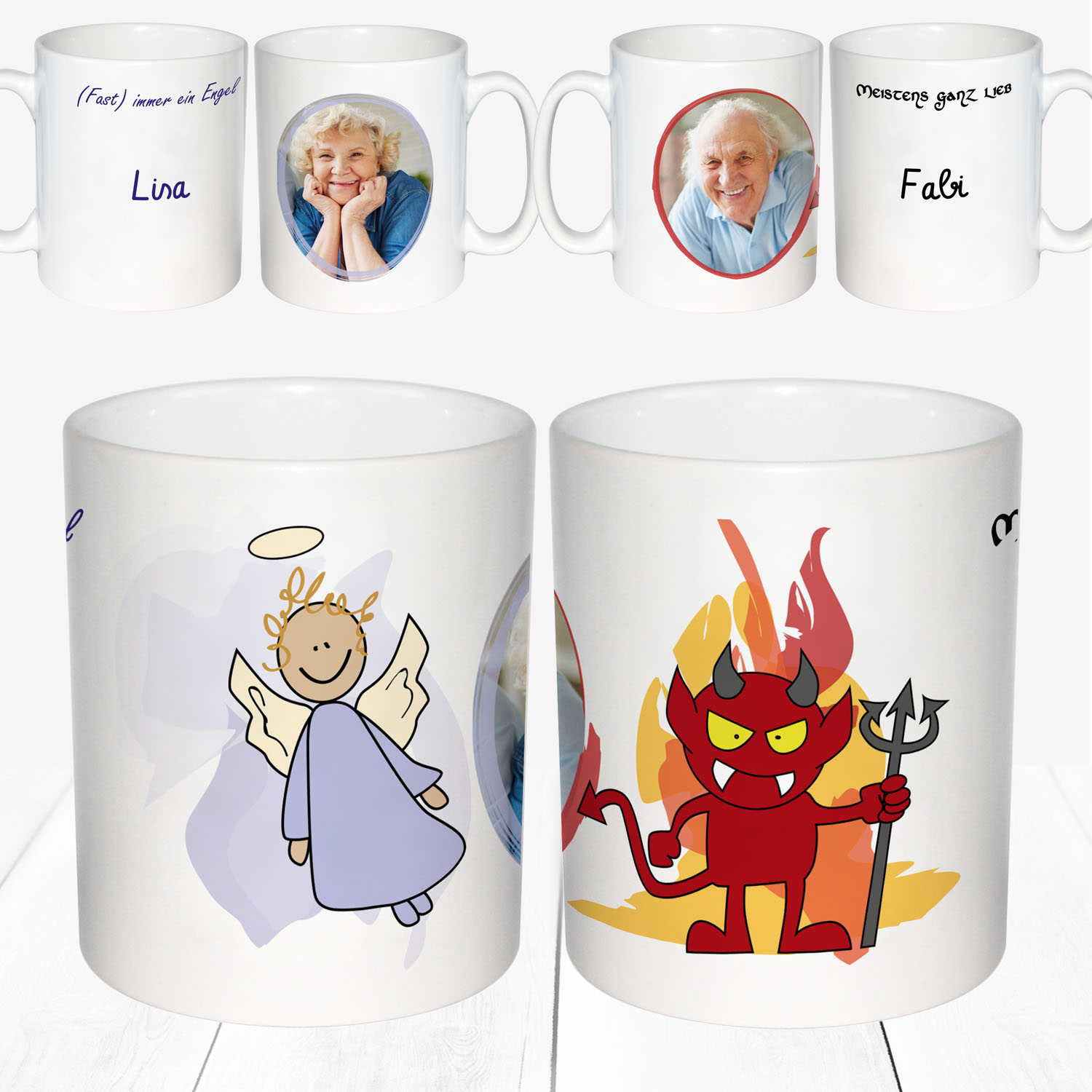 Partnertassen mit Foto im Engel & Teufel Design