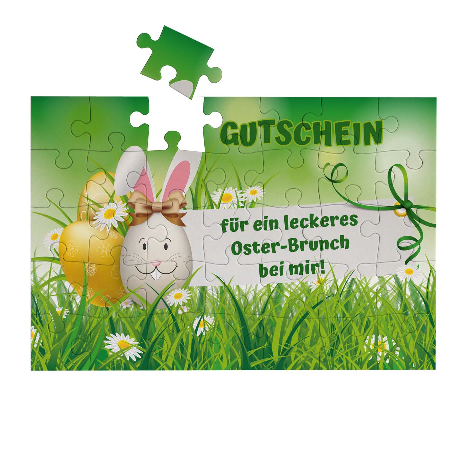 Puzzle zu Ostern mit Wunschtext Ostereier im grünen