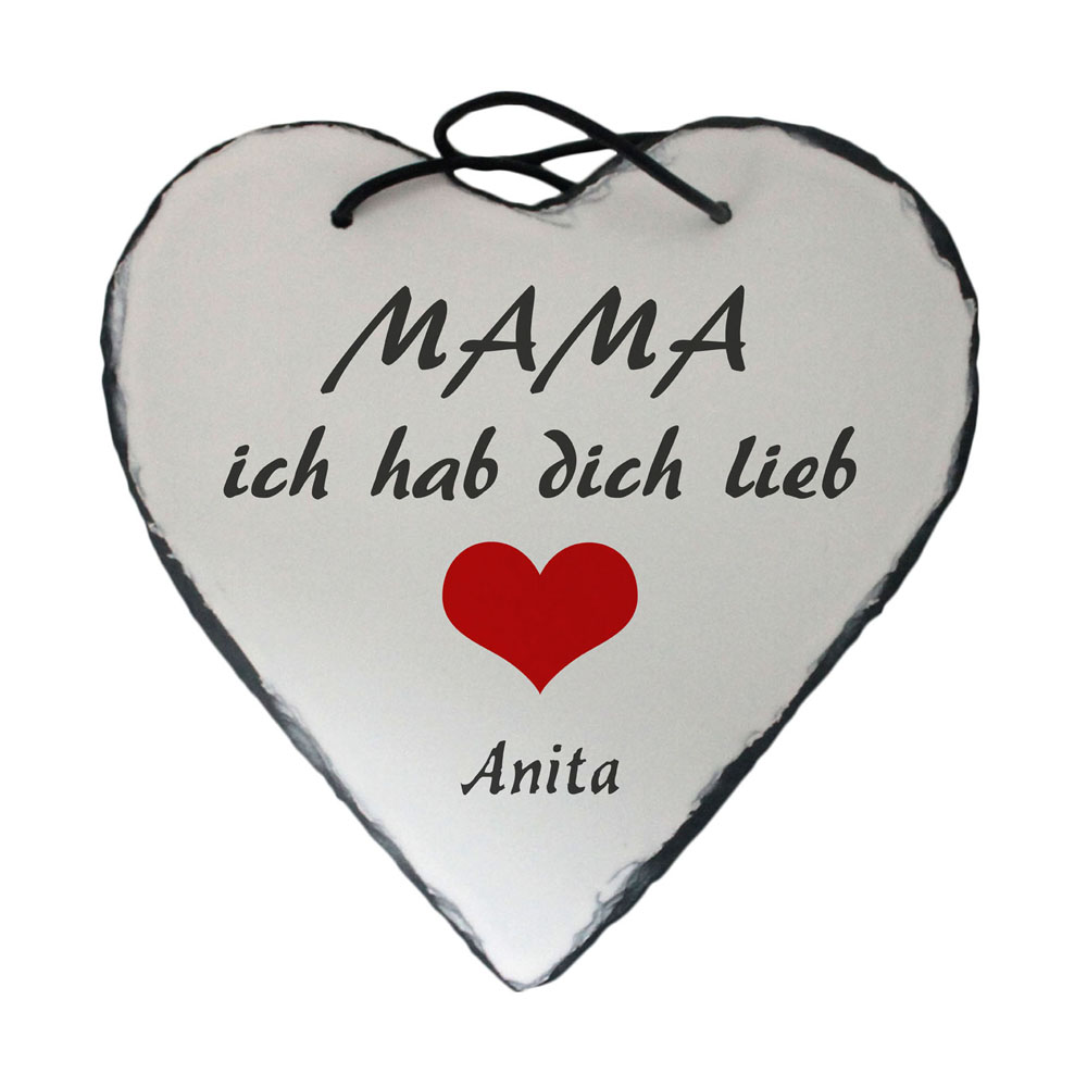 Schiefer Herz "Mama ich hab dich lieb" mit Name
