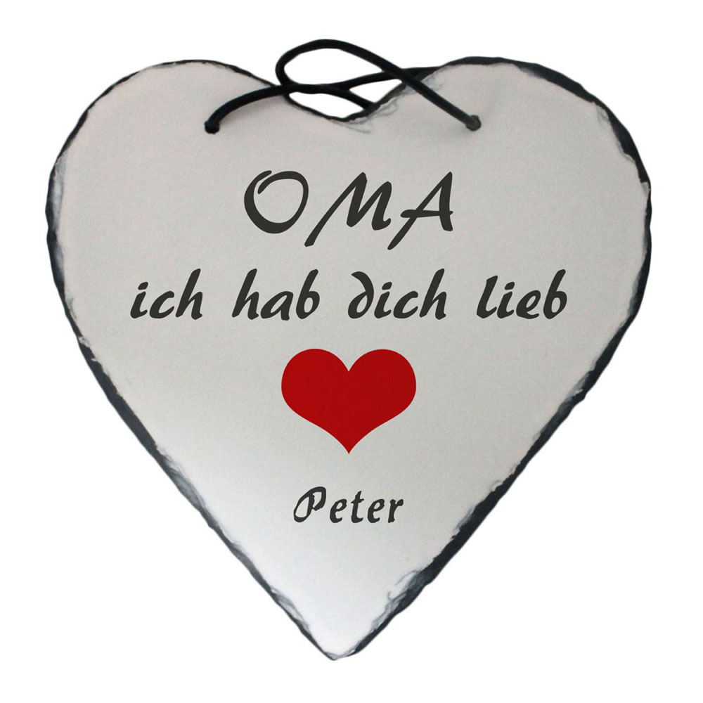 Schiefer Herz "Oma ich hab dich lieb" mit Name