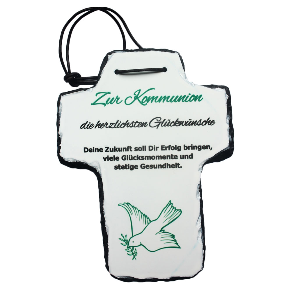 Kreuz zur Kommunion Schiefertafel mit Spruch