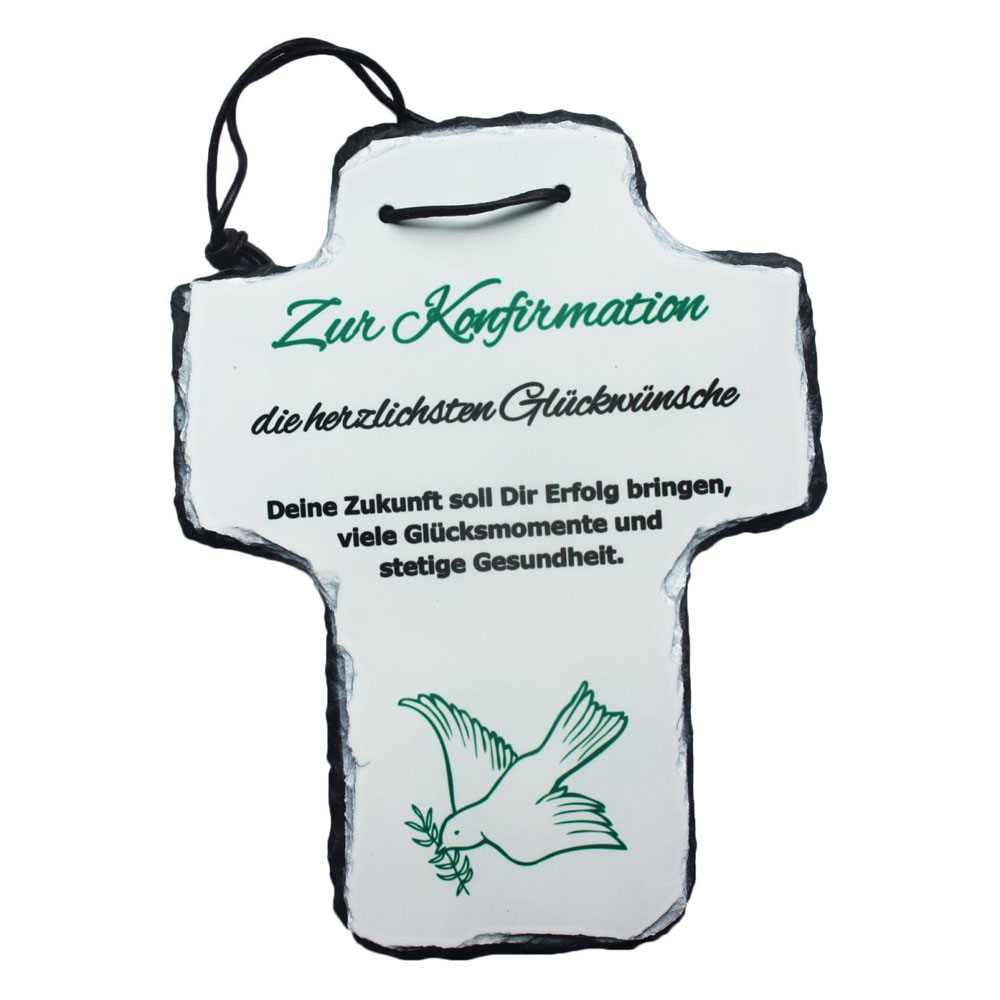 Kreuz zur Konfirmation Schiefertafel mit Spruch