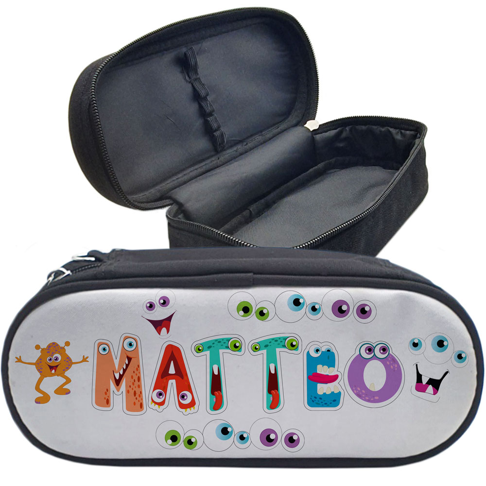 Stiftemappe mit Name in lustiger Monster-Schrift