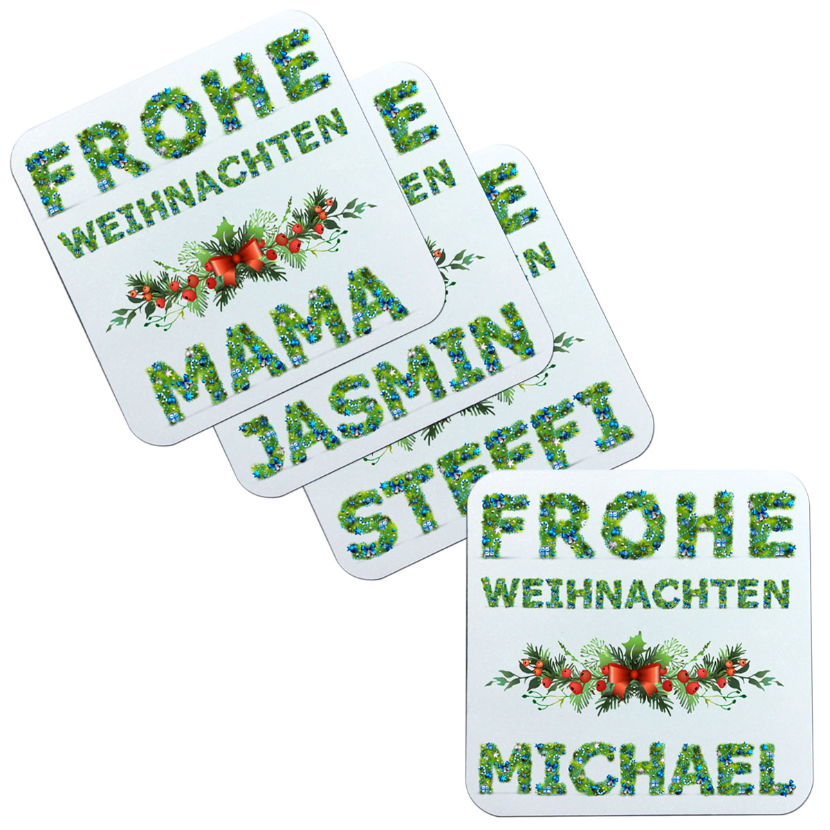 Untersetzer Weihnachten mit Name 4er-Set