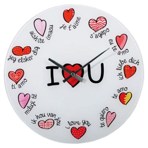 Uhr Ich liebe Dich Wanduhr in 12 Sprachen Glasuhr