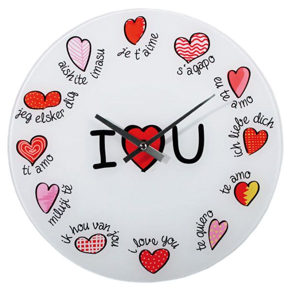 Uhr Ich liebe Dich Wanduhr in 12 Sprachen Glasuhr