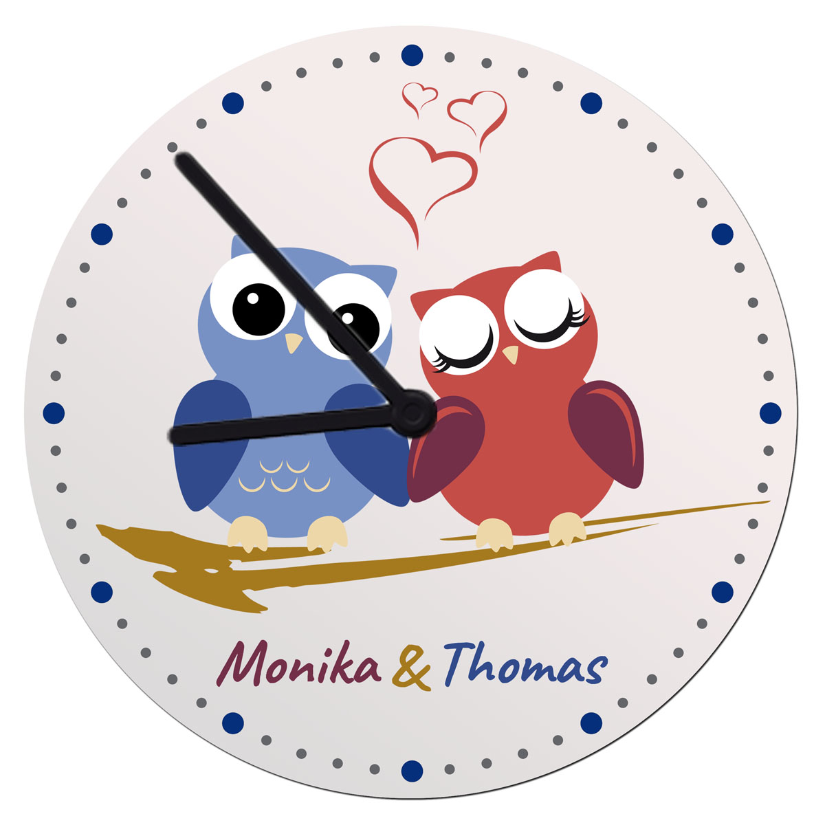 Wanduhr mit Namen | Eulen-Liebe
