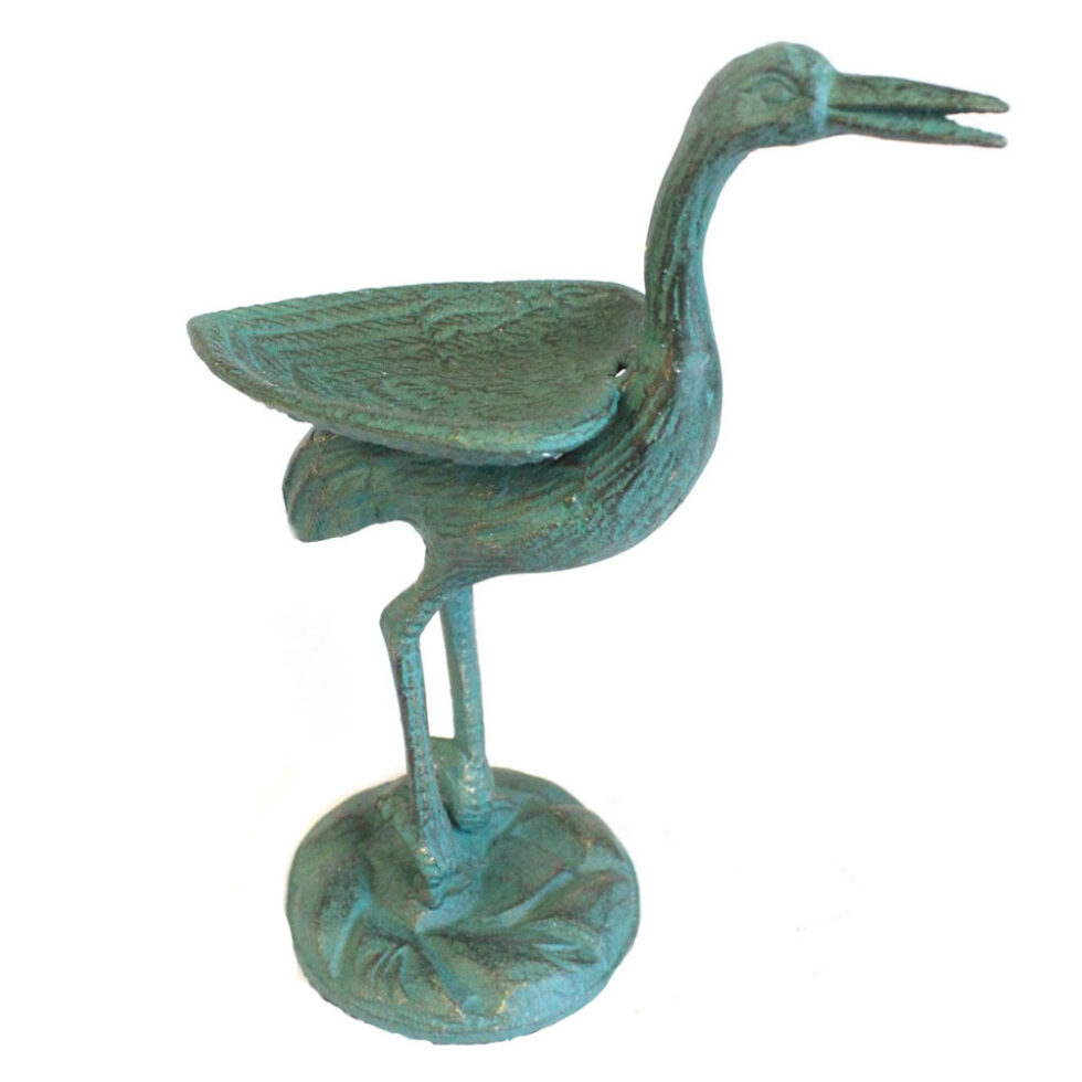 Vogel Futter Schale Storch 21 cm grün aus Eisen – Bild 2