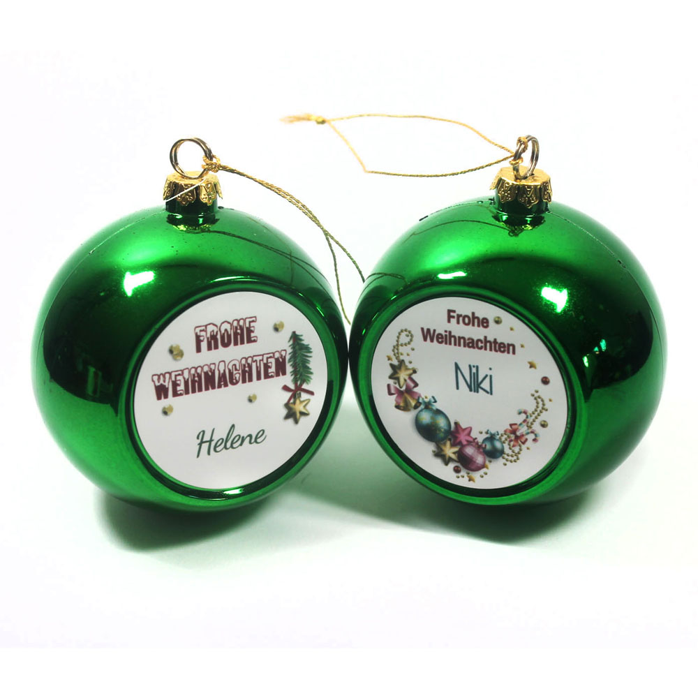 Weihnachtskugel mit Name grün im Wunschmotiv