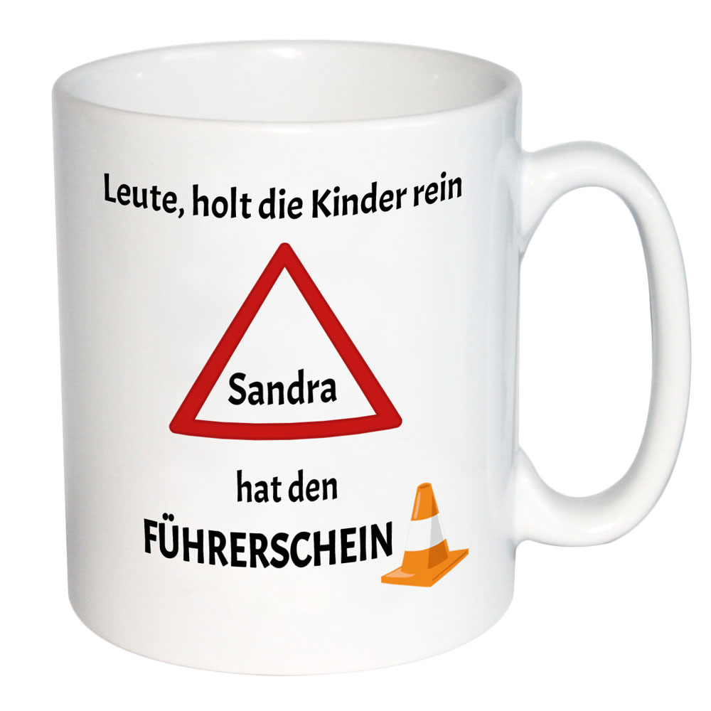 witzige Tasse zum Führerschein mit Name