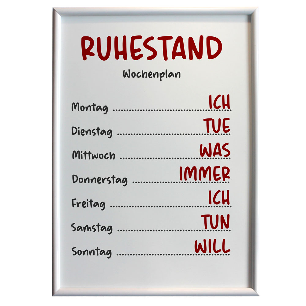 Alu-Tafel zum Ruhestand | Wochenplan