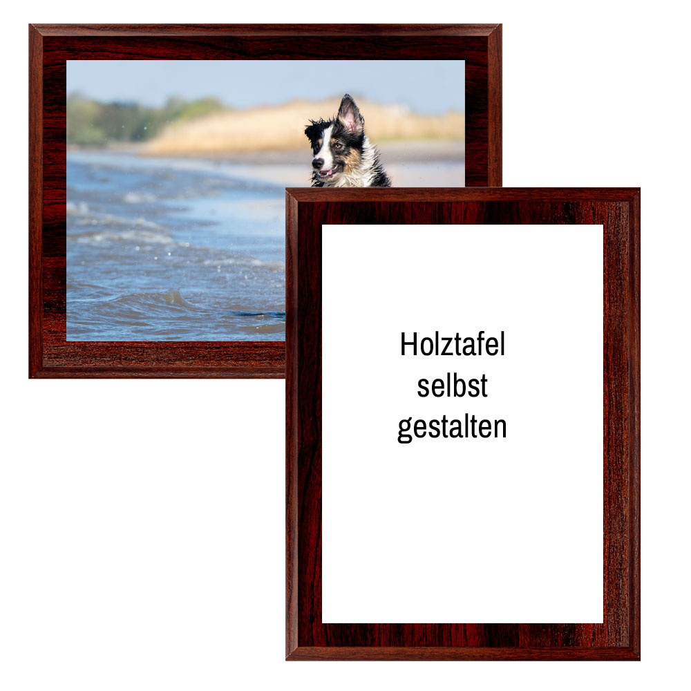 Holztafel 30 cm rot gemasert mit Foto selbst gestalten