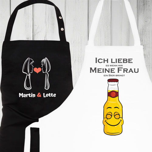 Schürzen mit witzigen Motiven personalisiert