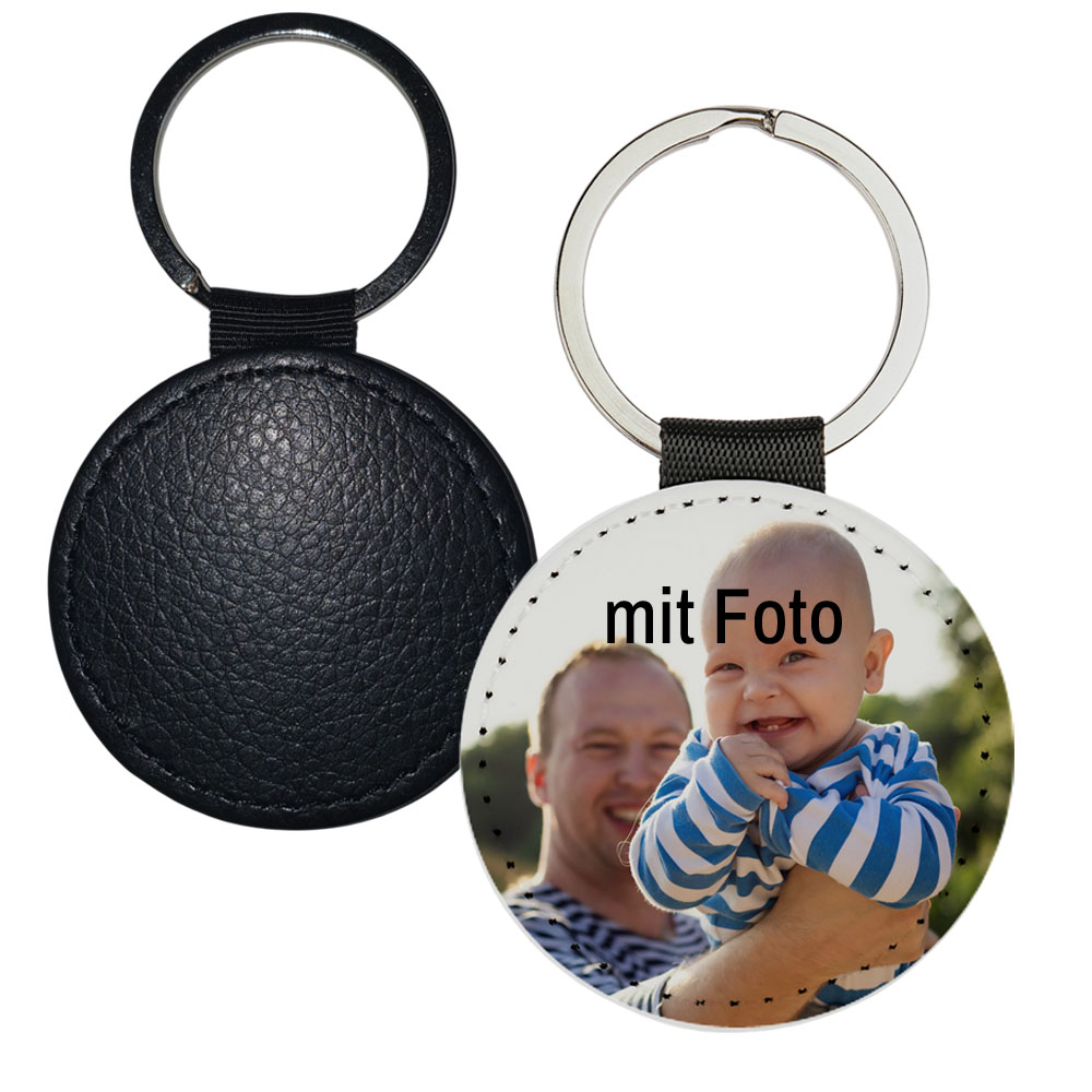 Schlüsselanhänger mit Foto rund Kunstleder