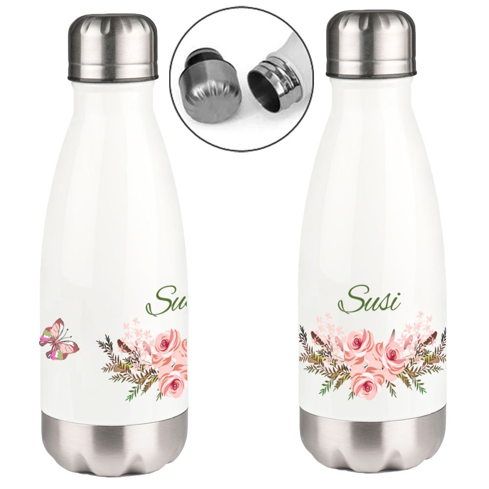 Edelstahl Thermosflasche mit Name Vintage Blumen | 350 ml
