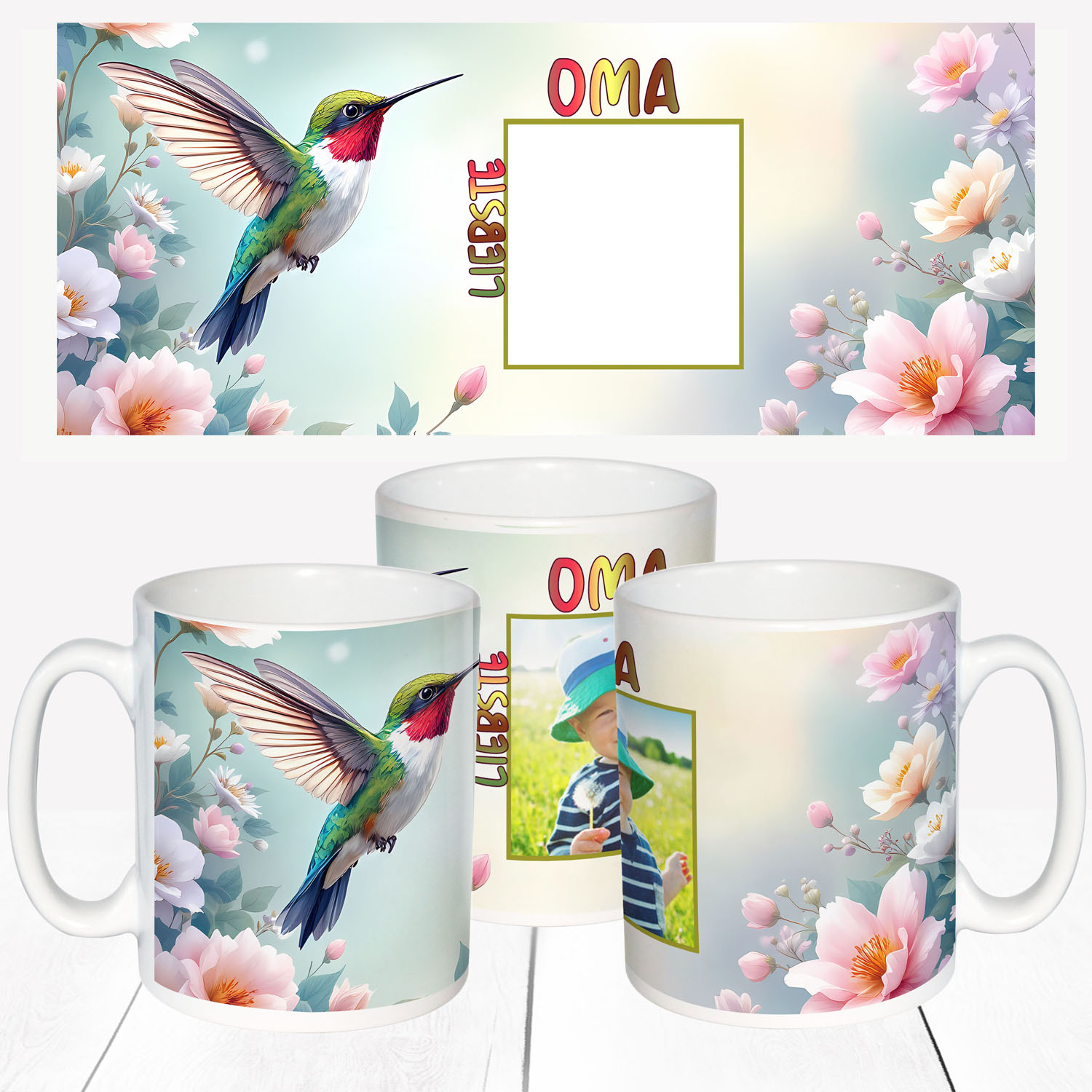 Fototasse weltbeste Oma Kolibri mit Foto