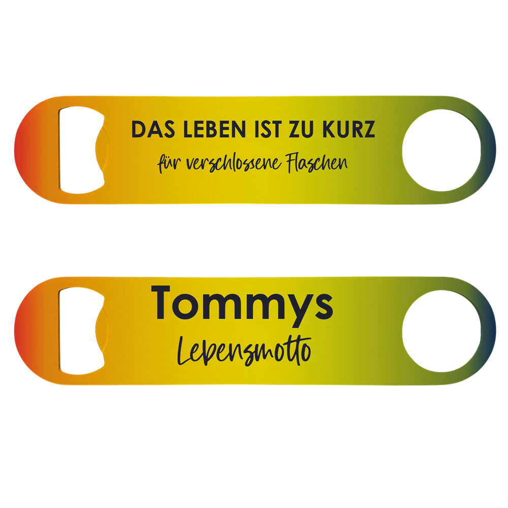 Flaschenöffner mit Spruch und Name - das Leben ist zu kurz