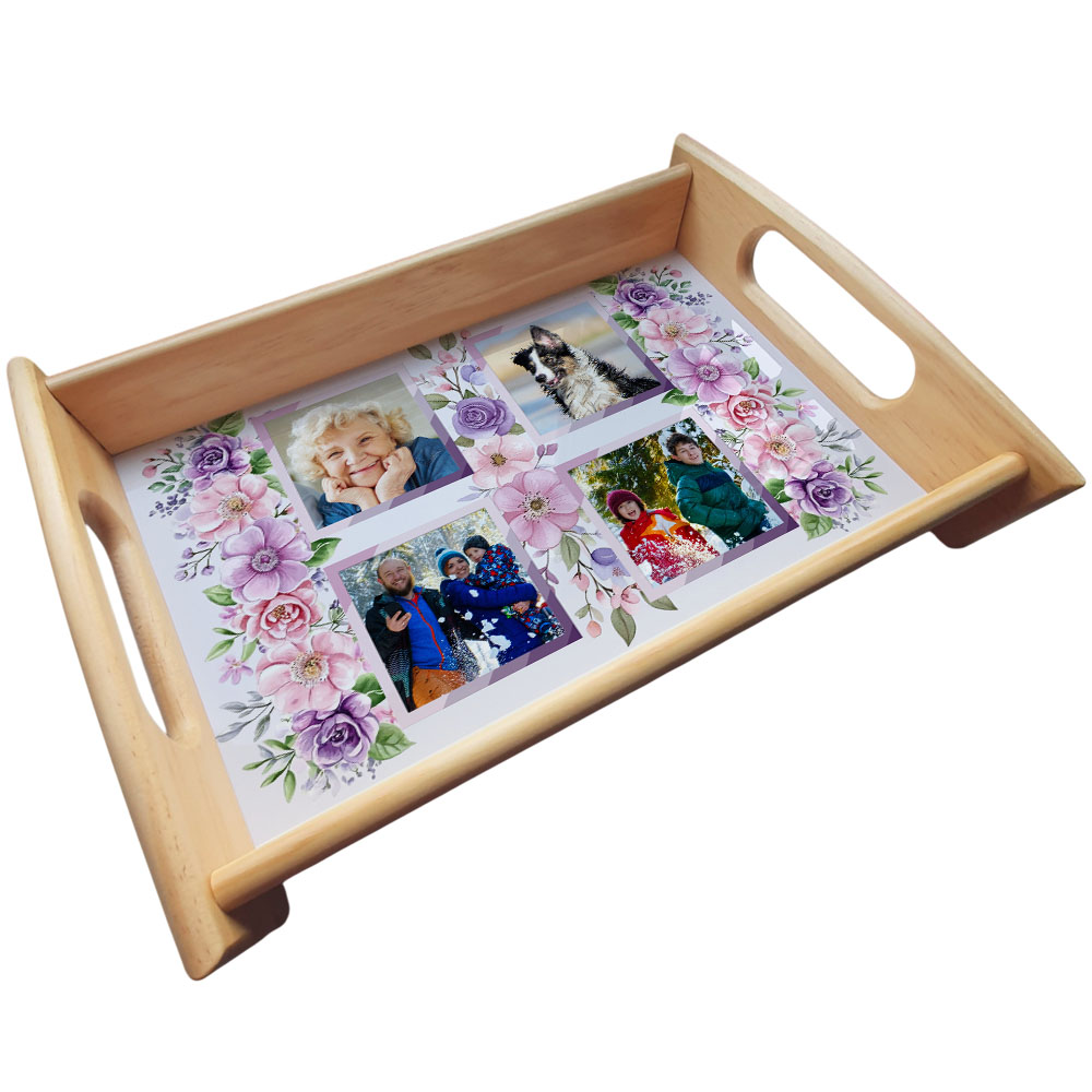 Serviertablett klein mit 4 Fotos im Blumen-Design