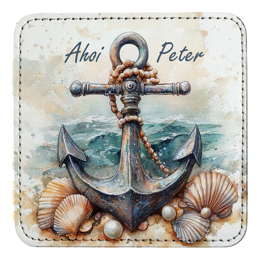 Untersetzer Maritim Anker Ahoi mit Name Kunstleder
