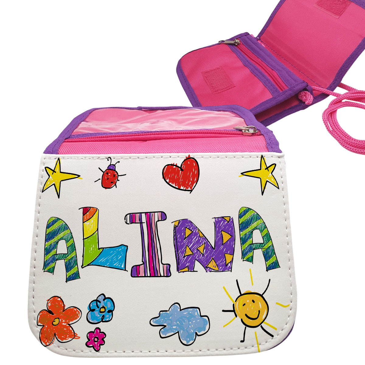 Mädchen Brustbeutel mit Name rosa Kinderschrift Kindergeldbeutel