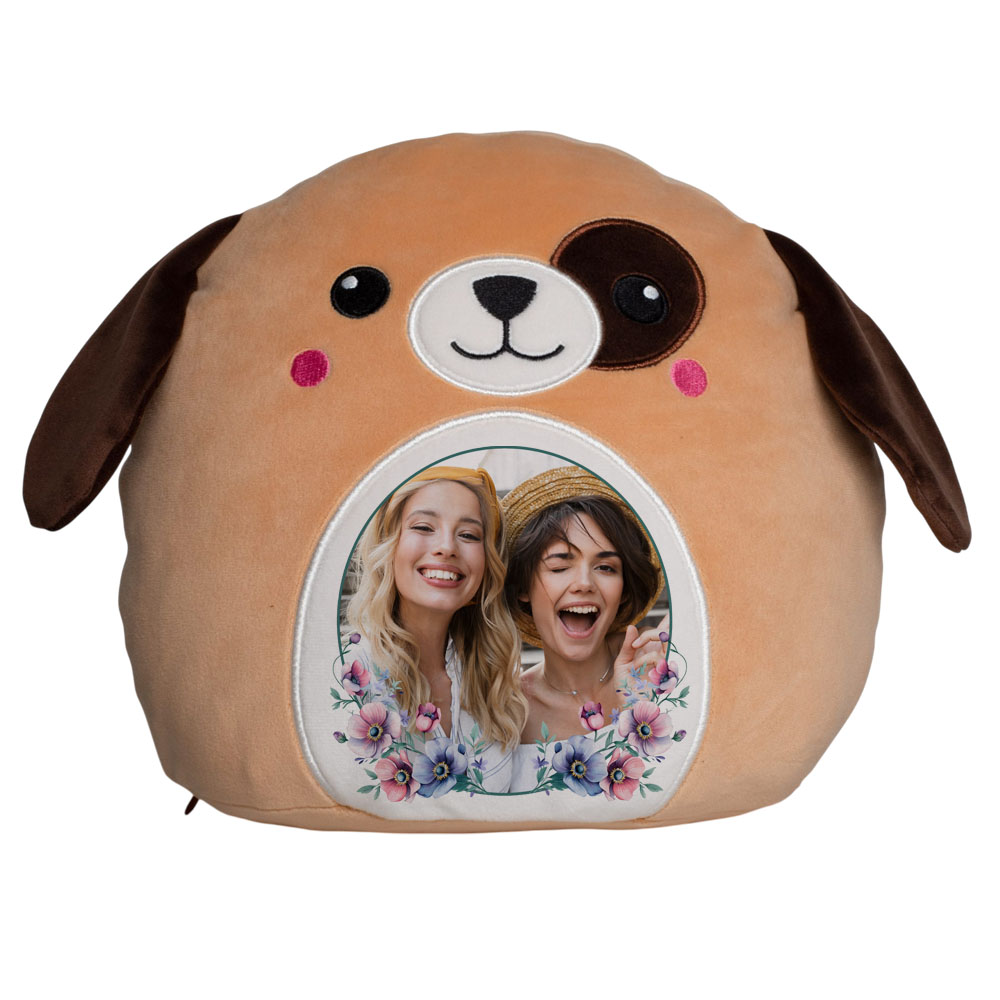 Kuschelkissen Hund mit Foto im Blumenrahmen