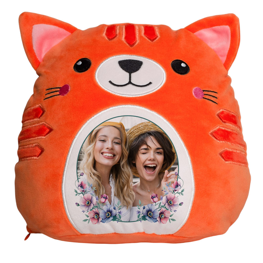 Kuschelkissen Katze mit Foto im Blumenrahmen
