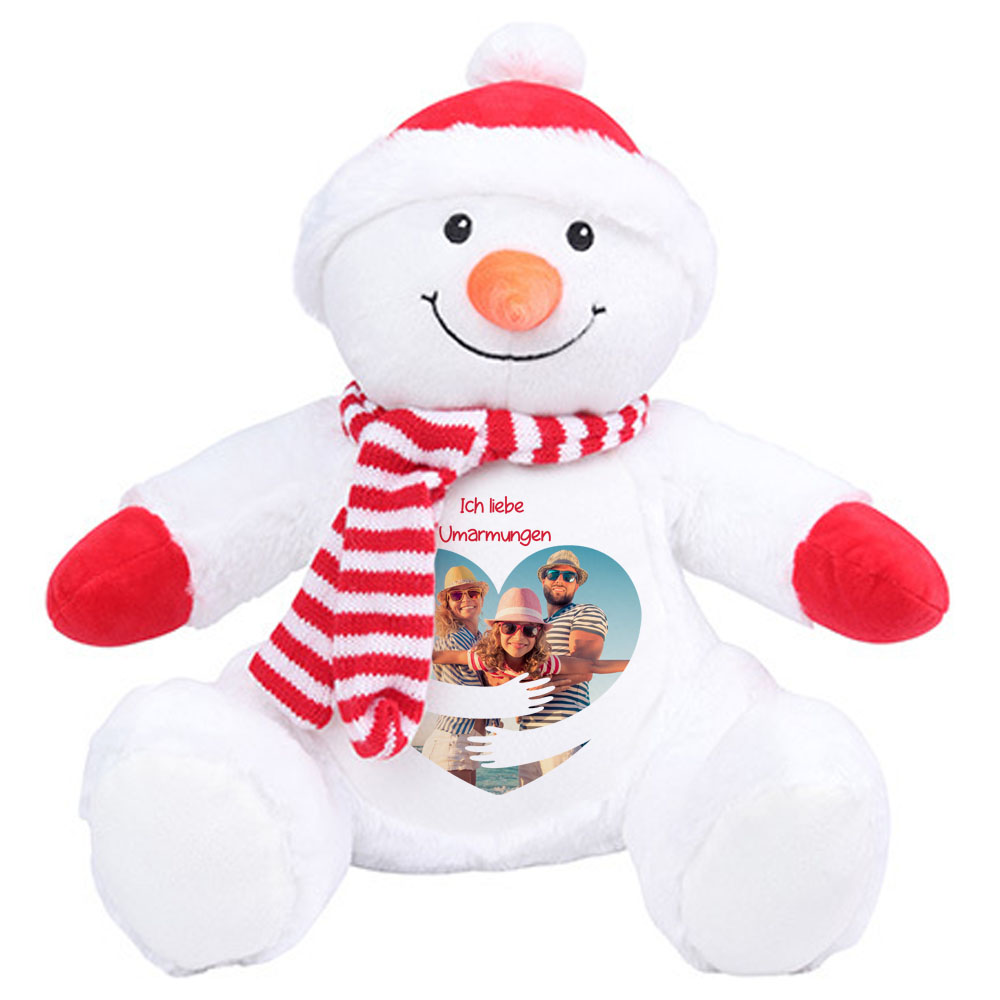 Schneemann mit Foto - Ich liebe Umarmungen - Stofftier