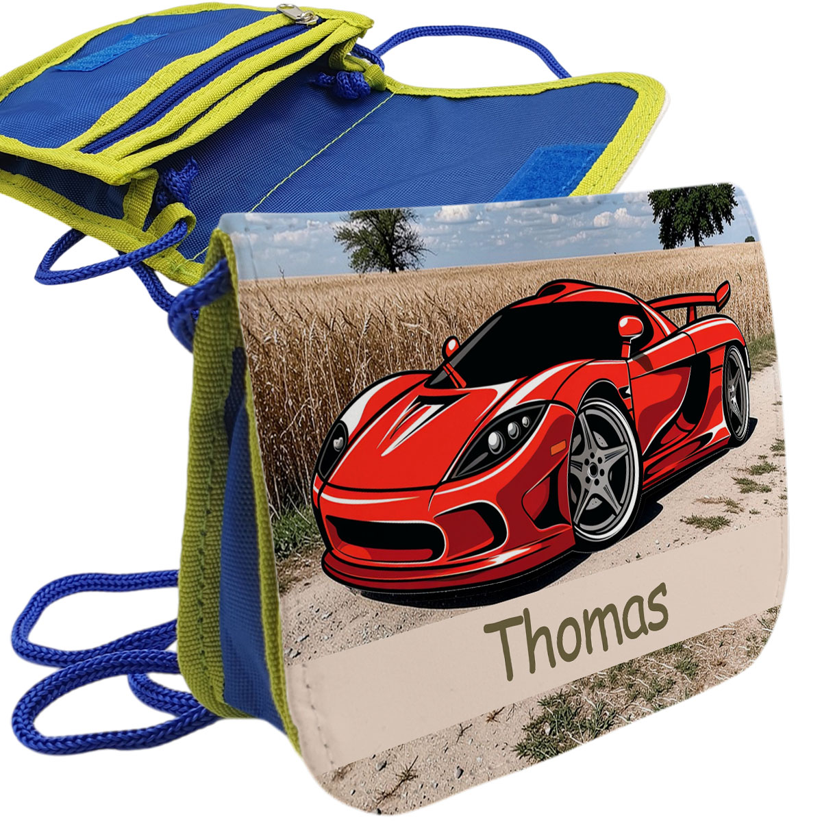 Brustbeutel Jungs mit Name Sportwagen rot Motiv