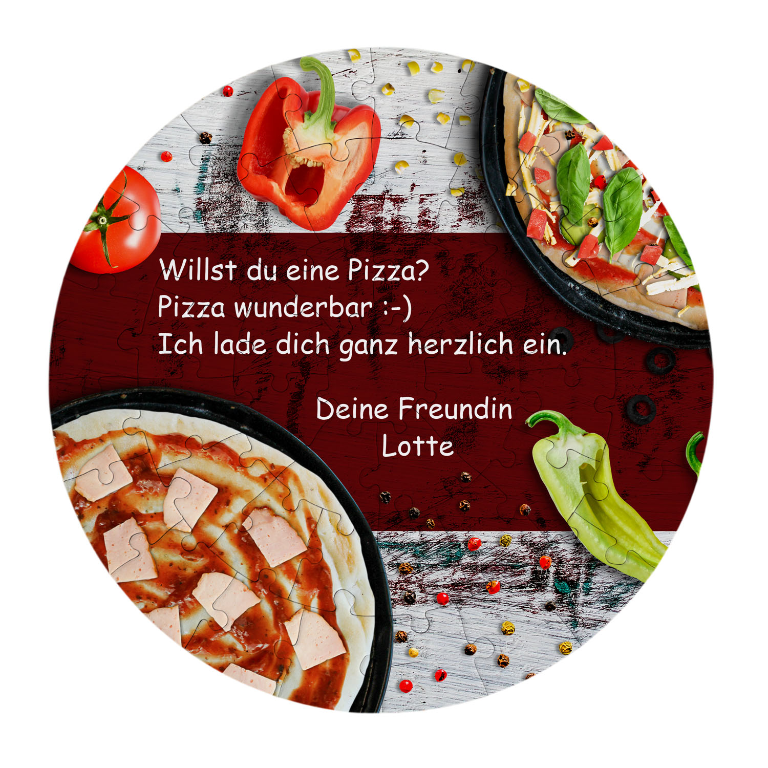 rundes Puzzle mit Wunschtext - Pizza Einladung – Bild 2